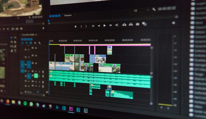 A close-up shot of clips in a video editing software.