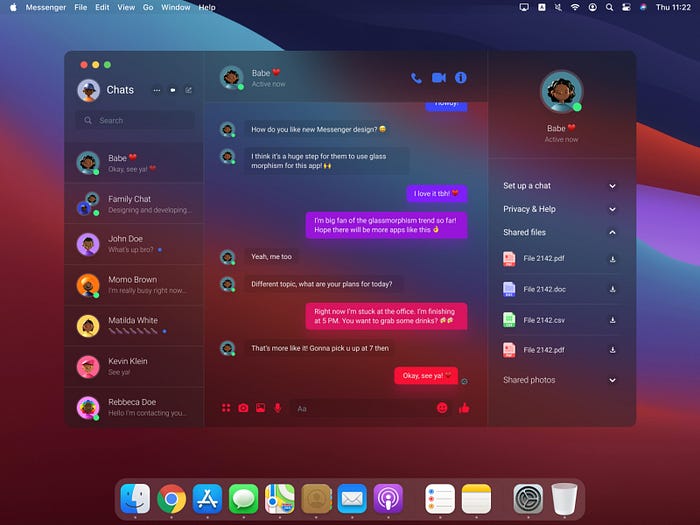 Glassmorphism Big Sur Messenger App Redesign