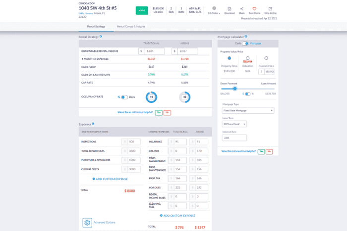 Mashvisor provides an Airbnb income calculator that allows investors to calculate potential rental income based on several metrics.