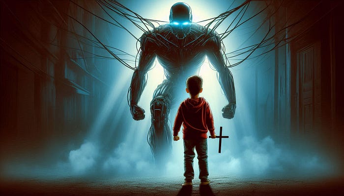 a boy is not afraid of the ai monster