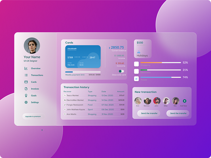Glassmorphism in dashboard design
