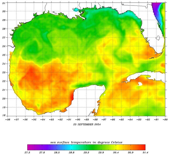 Gulf of Mexico sea surface temperatures on Sept. 25, 2024