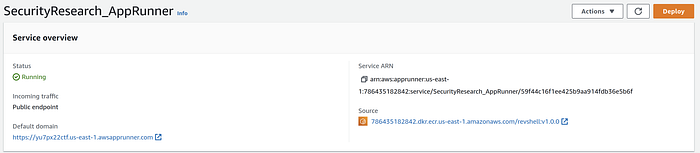 Application having RCE capabilities deployed in App Runner