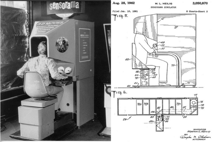 A machine called Sensorama where a person is sitting in front of