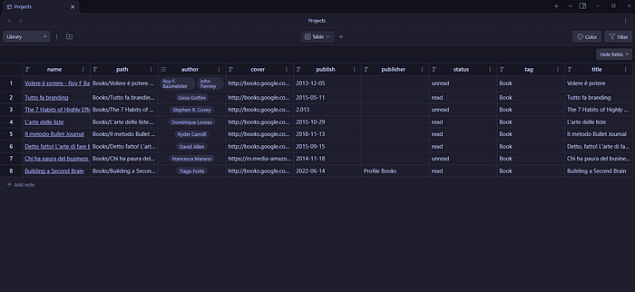 Project Table View