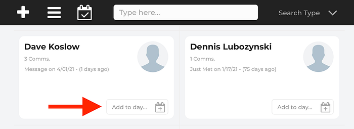 Add to day button on contact card