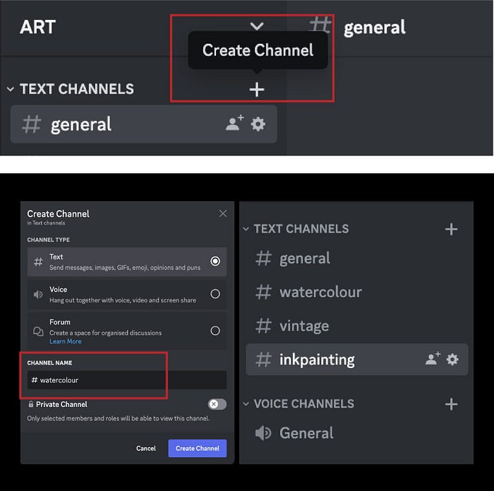 Create different channels in your server