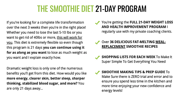 Smoothie diet 21 day program listed benefits