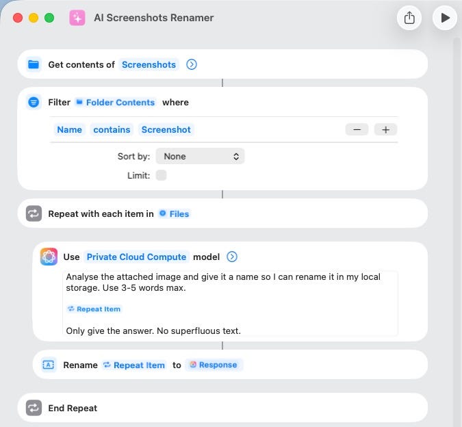Code of the shortcut that renames screenshots using AI