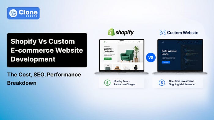 Image 3: Shopify vs custom eCommerce website development comparison showing cost SEO performance differences and investment breakdown.