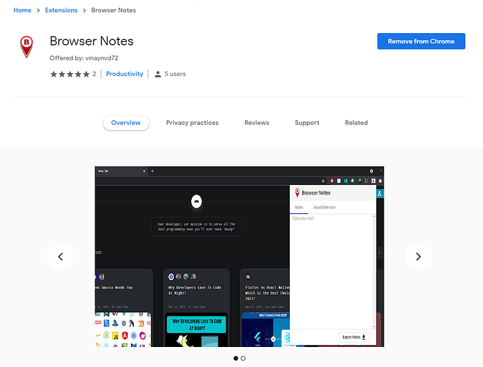 Chrome web extension published in google chrome web store successfully. Browser notes extension published in chrome web store.