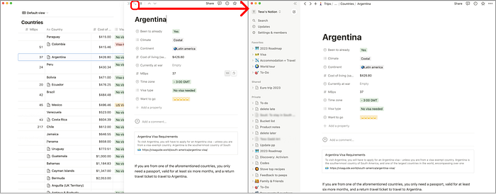 Notion: Side drawer arrow to Full page