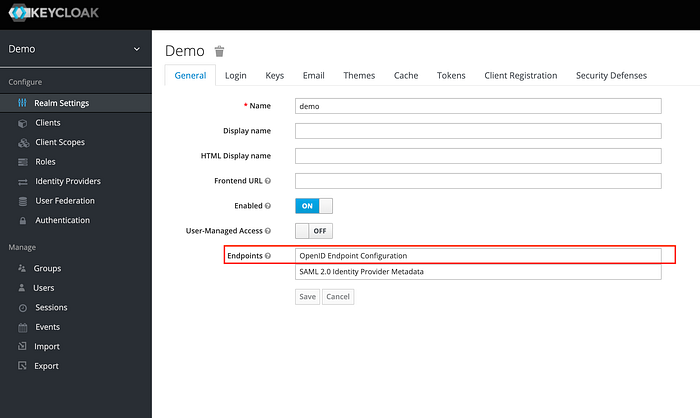 Keycloak Realm Endpoint Configuration