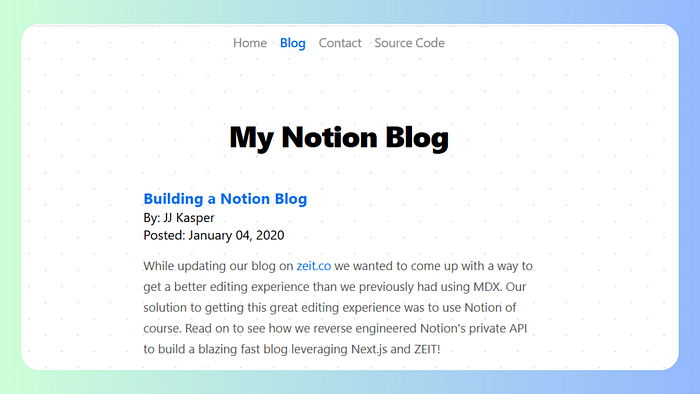 Notion Backed Blog by Vercel