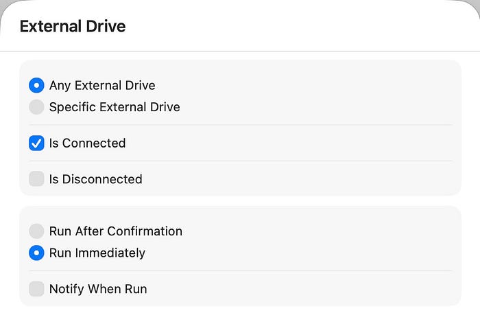 Creating an automation that opens a drive folder when it’s connected