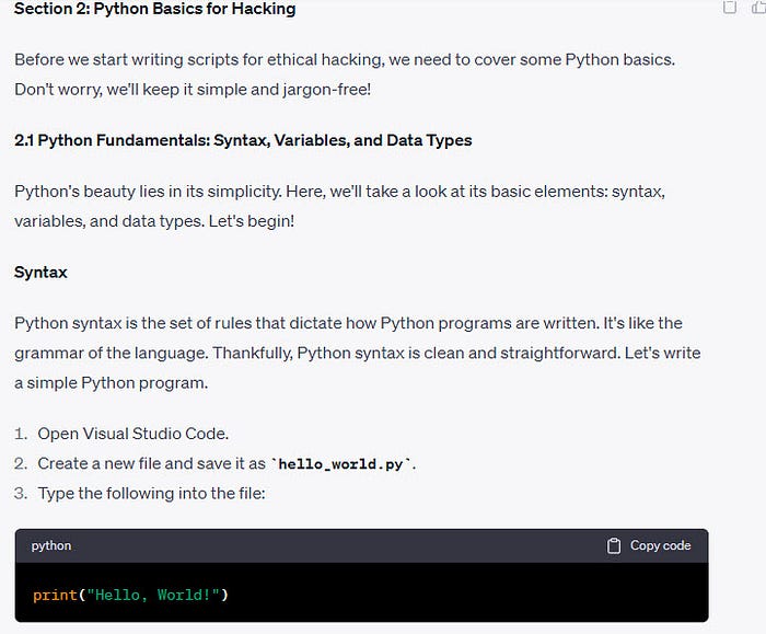 Output of Prompt