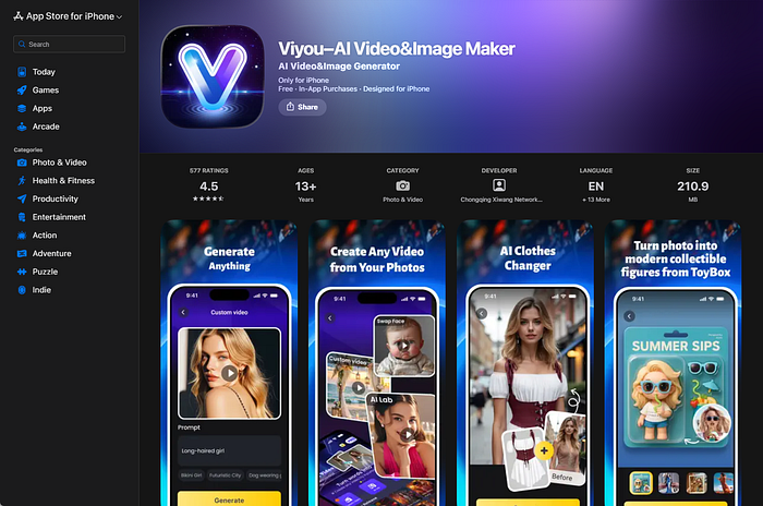 Viyou AI APP Features — Apple Store
