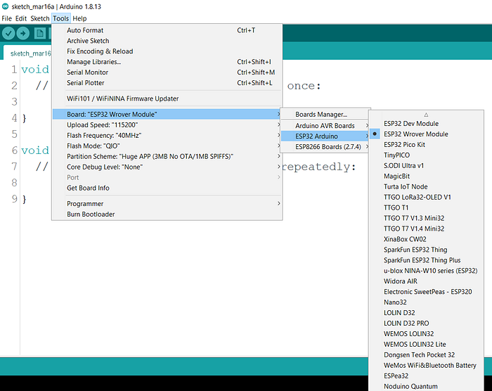 Arduino IDE ESP32 boards