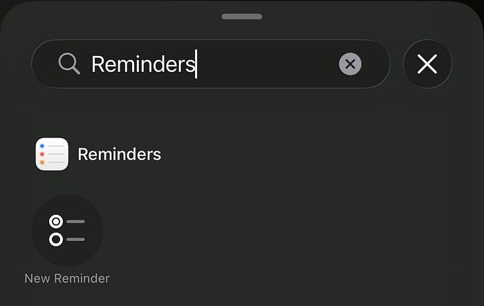 ‘New Reminder’ Control Center action in iOS 26