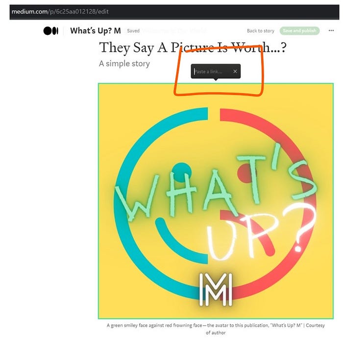 Showing the “Paste a link” pop-up window after selecting image and hitting “CTRL + K” | Courtesy of author