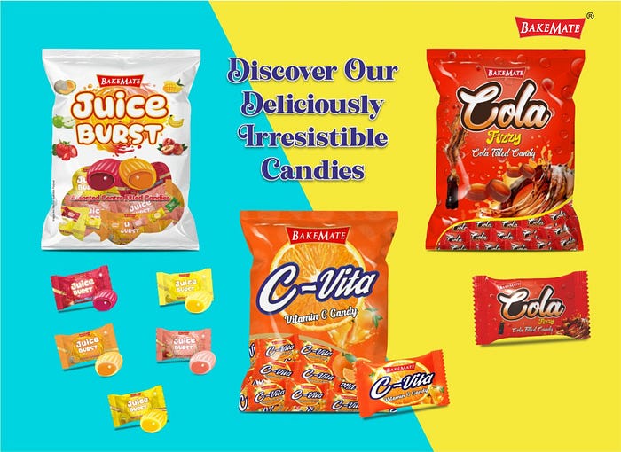 Looking for the largest Global Confectionery Manufacturers? Bakemate is the largest confectionery Manufacturer in the world, offers delicious chocolates, Biscuits, Cookies, Candies, Lollipops, Wafers, and many more.
Bakemate is a popular brand known for its range of confectionery products, including cakes, pastries, cookies, and other baked goods. They often focus on quality ingredients and unique flavours, making them a favourite for both casual snacking and special occasions.
Bakemate also o