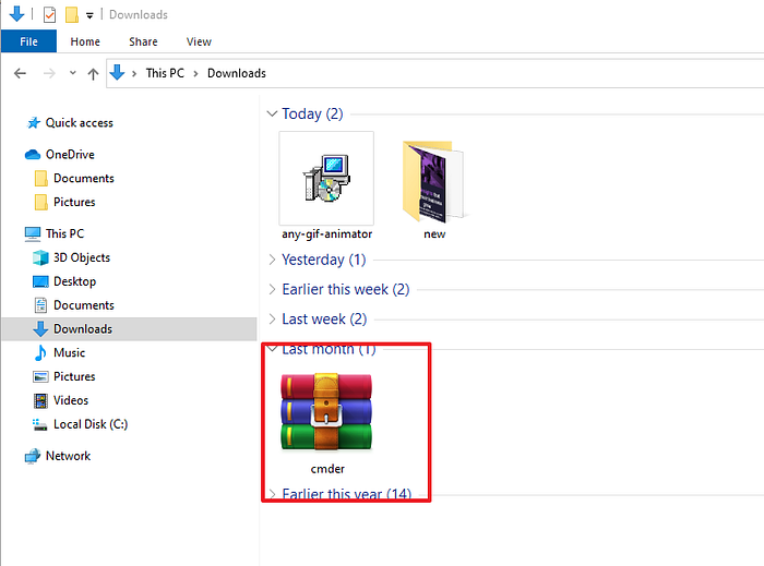 cmder zip downloaded file