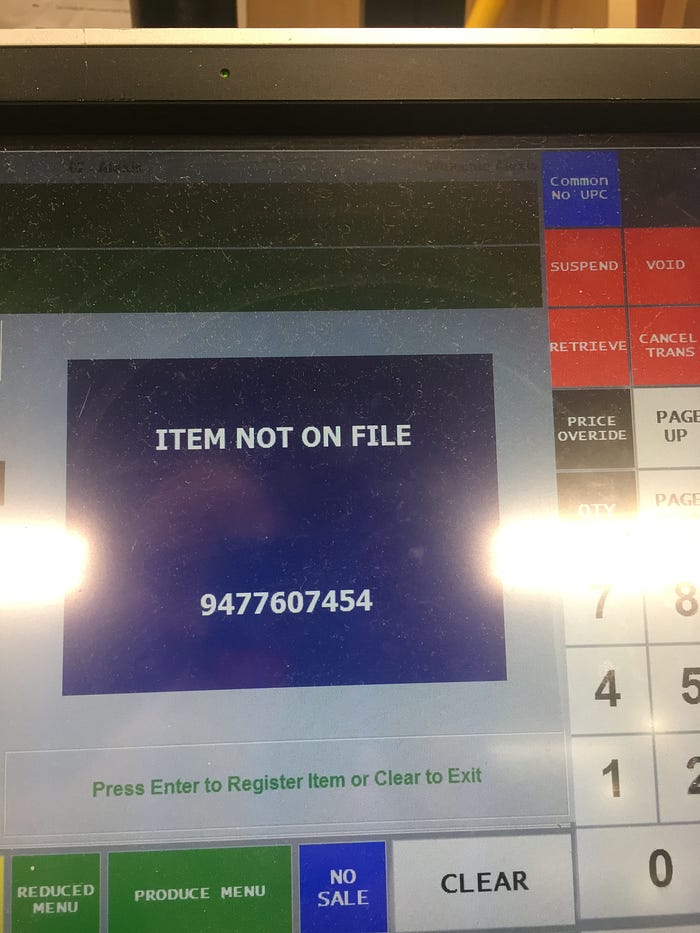 Cash register screen at a Wholesome Shopper Market