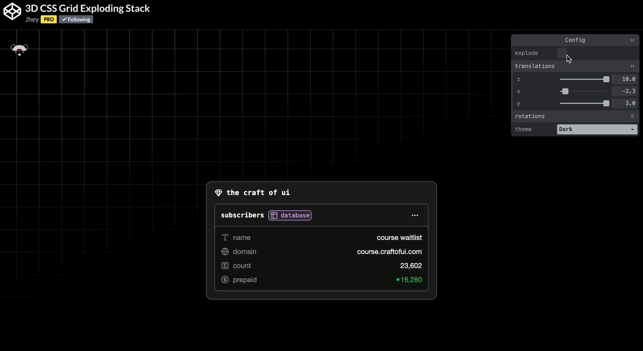 3D CSS Grid Exploding Stack by Jhey