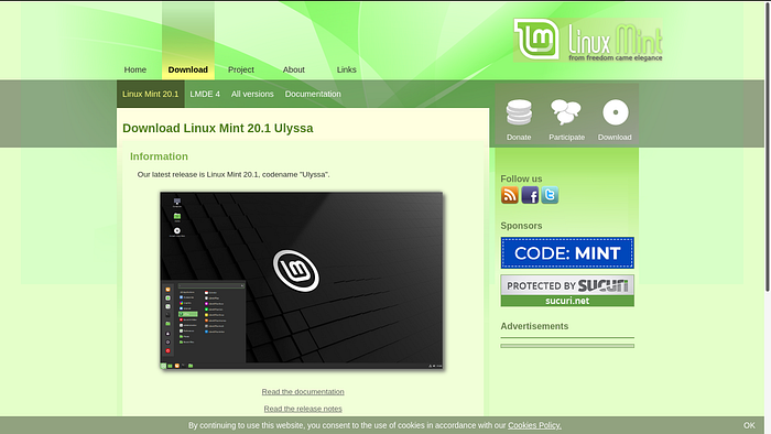 Site do Linux Mint — página de download — 1