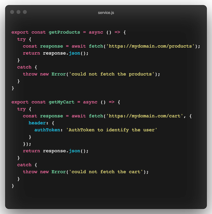 Service calls for getting the products and Cart