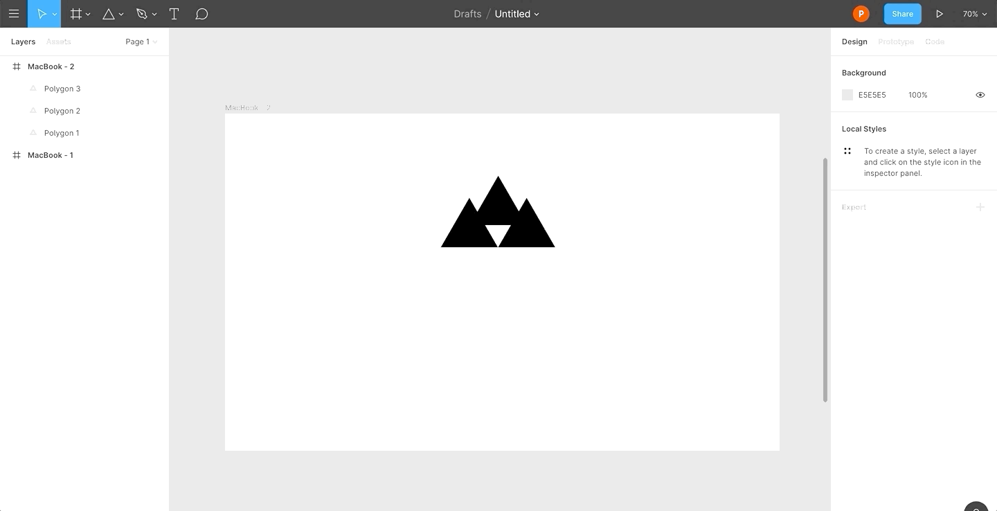 A GIF showcasing an example of Exclude Selection in Figma. Here, we are creating a mountain icon using Exclude.