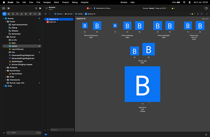 Assets folder should contain AppIcon sets for each target