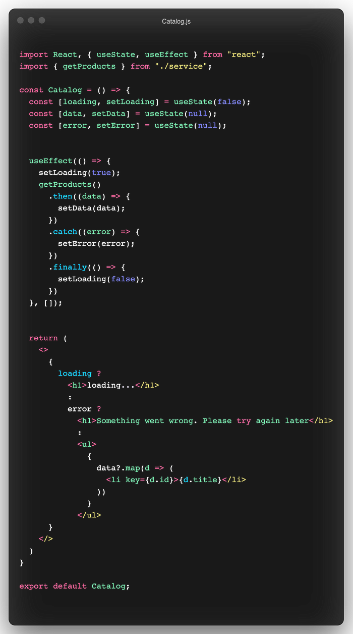 Catalog Component using React functional component