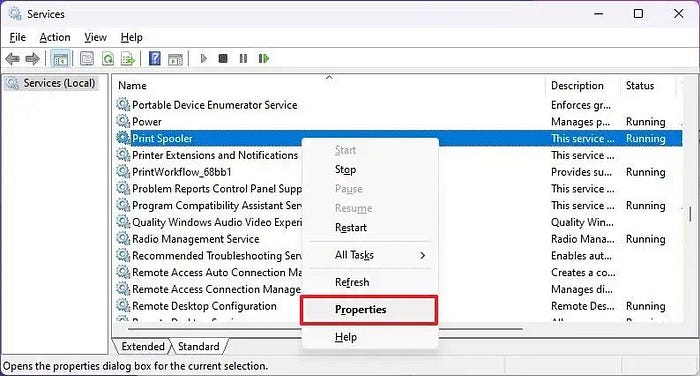 choose the Properties option