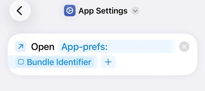 App Settings shortcut code