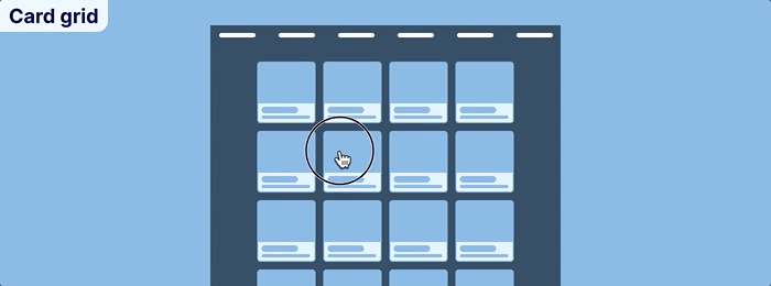 Animation of clicking a card which takes you to a full page.