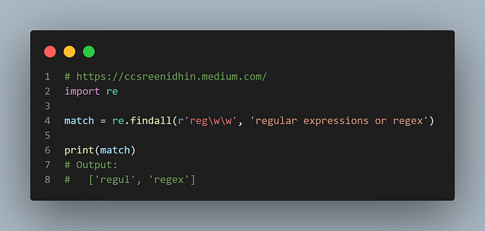 Regular expression example for ‘\w’ character