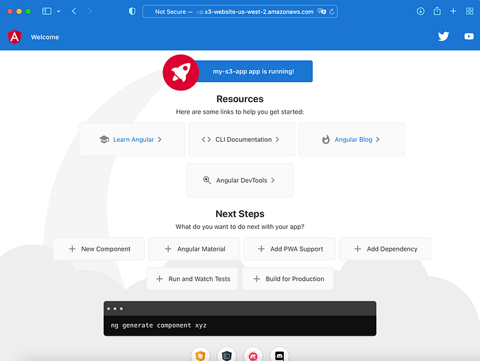 Captura de tela do site rodando no link do S3.