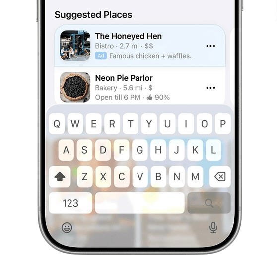 Ads in iOS 26.5 Maps Suggested Places