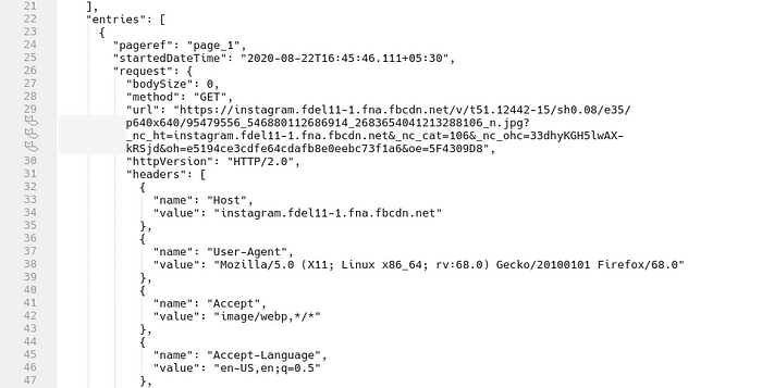 HAR JSON file contents