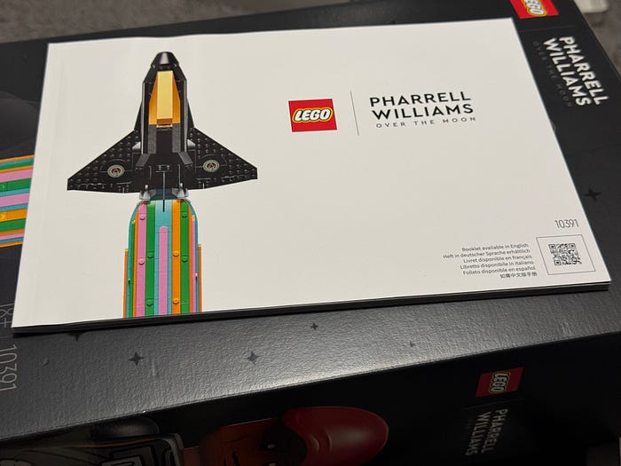 The instruction manual sitting on top of the box.