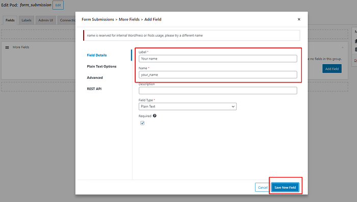 Add Fields in pods cpt