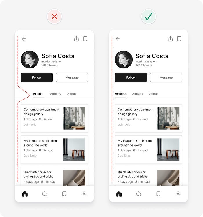 UI design tips example applying consistent left alignment to elements to avoid multiple different alignments