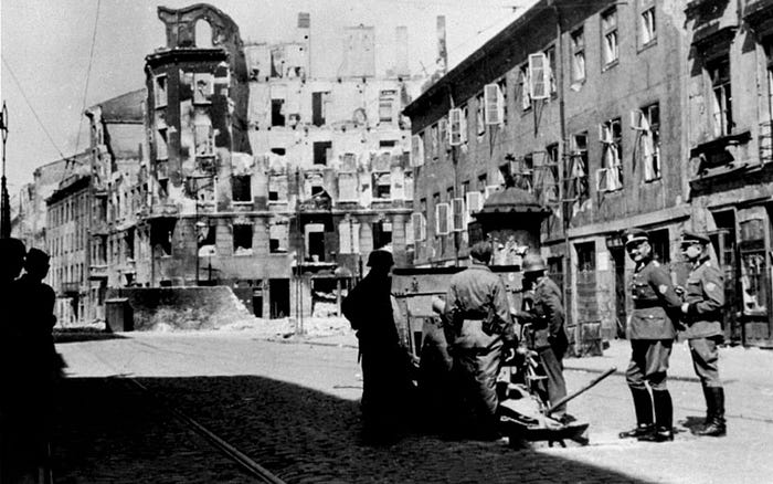 The destruction of the Warsaw Ghetto after the uprising.