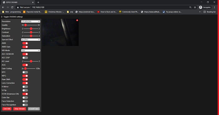 ESP32-CAM user interface