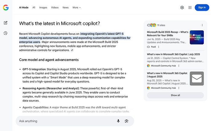 Google AI Mode example. Image by Jim Clyde Monge