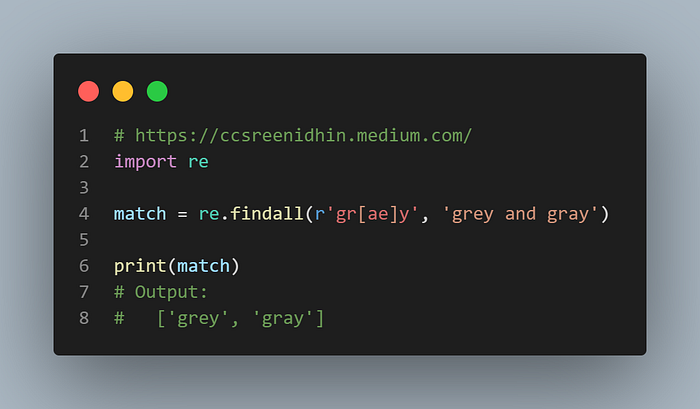 Regular expression example for character classes