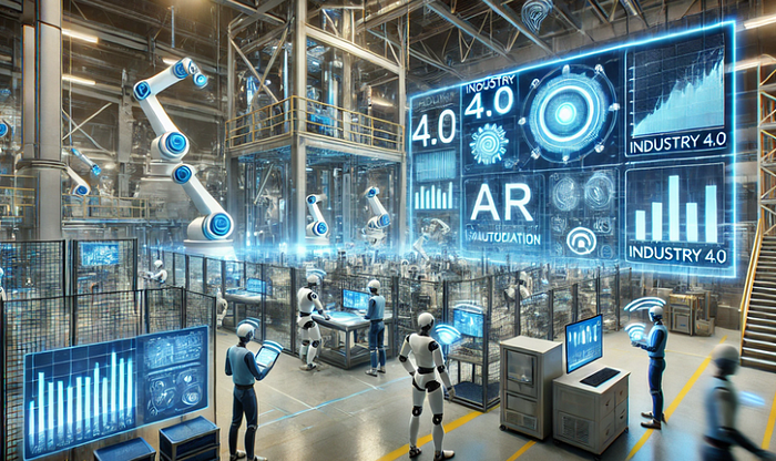 A smart factory where AI and robots collaborate to build the future (DALL-E2)