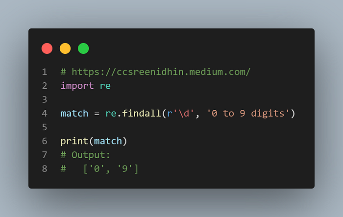 Regular expression example for ‘\d’ character