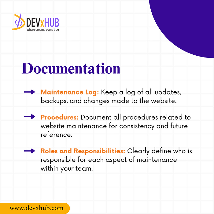 Documentation: → Keep a maintenance log, document procedures, and clearly assign roles to maintain consistency.